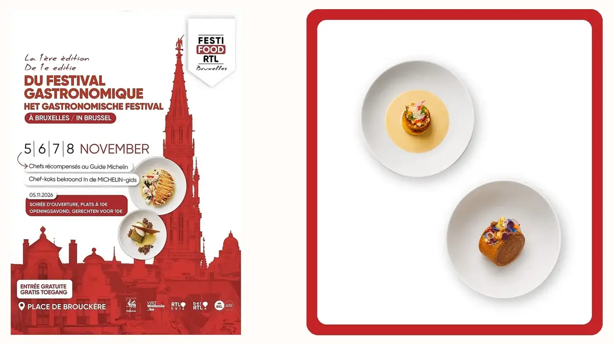 Official Festifood RTL Brussels 2026 poster with two dishes from the festival